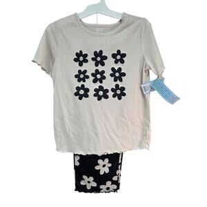 Cat & Jack Girls Daisy Pajama Set Black Cream 2Pc Size L 10/12 NWT